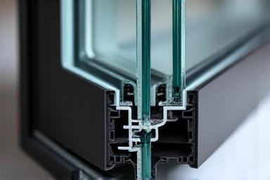 Detalle de ventana de doble acristalamiento con rotura térmica