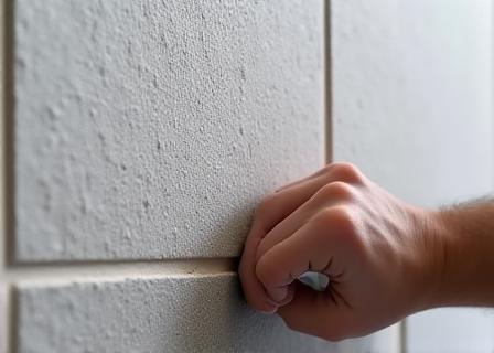 Primer plano de colocación de azulejos en una pared de baño