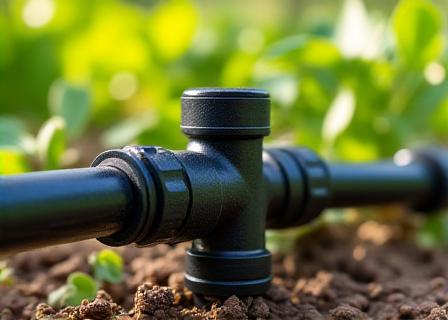 Instalación de tuberías de riego por goteo en un jardín